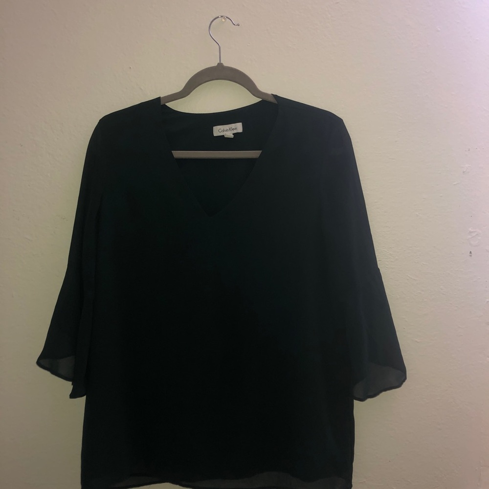 Calvin Klein shirt with sheer sleeves forest green